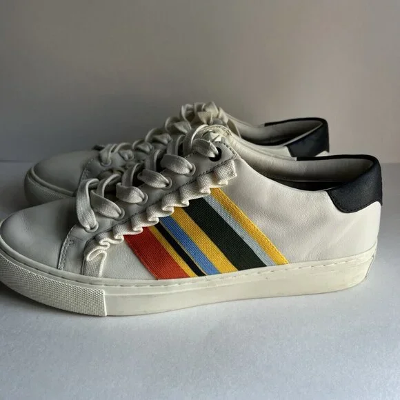 TORY Burch SPORT Ruffle Striped Women’s 8.5 Low Top Sneakers Lace Up Shoes - Picture 3 of 16
